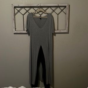 Gray v neck sheath with side slits